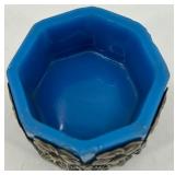 Vintage Decorative Picture Frame and Blue Glass Candle Holder