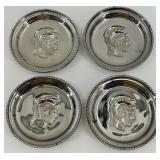 Set of 4 Silver Coasters with Spartan Motif and Velvet Case