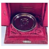 Set of 4 Silver Coasters with Spartan Motif and Velvet Case