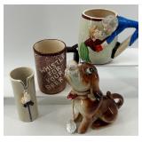 Set of Vintage Beer Mugs and Ceramic Dog Bank