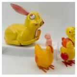 Vintage Wind-Up Rabbit and Chick Toy Collection