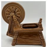 Set of 3 Vintage Ceramic Planters: Boy on Fence, Parrots, and Spinning Wheel