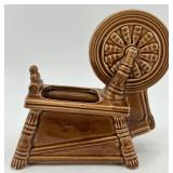 Set of 3 Vintage Ceramic Planters: Boy on Fence, Parrots, and Spinning Wheel