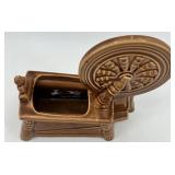 Set of 3 Vintage Ceramic Planters: Boy on Fence, Parrots, and Spinning Wheel