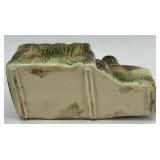 Set of 3 Vintage Ceramic Planters: Boy on Fence, Parrots, and Spinning Wheel