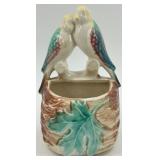 Set of 3 Vintage Ceramic Planters: Boy on Fence, Parrots, and Spinning Wheel