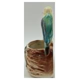 Set of 3 Vintage Ceramic Planters: Boy on Fence, Parrots, and Spinning Wheel