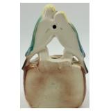 Set of 3 Vintage Ceramic Planters: Boy on Fence, Parrots, and Spinning Wheel