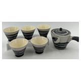 Japanese Ceramic Tea Set with 5 Cups and Teapot