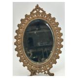 Antique Ornate Oval Brass Table Mirror
