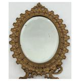Antique Ornate Oval Brass Table Mirror