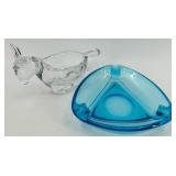 Set of Vintage Glass Donkey Figurine and Blue Glass Bowl