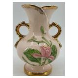 Trio of Vintage Pink and Floral Vases with Gold Accents including McCoy