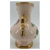 Trio of Vintage Pink and Floral Vases with Gold Accents including McCoy