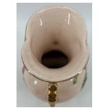 Trio of Vintage Pink and Floral Vases with Gold Accents including McCoy