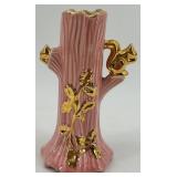 Trio of Vintage Pink and Floral Vases with Gold Accents including McCoy