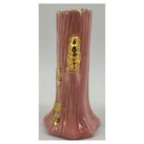 Trio of Vintage Pink and Floral Vases with Gold Accents including McCoy