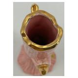 Trio of Vintage Pink and Floral Vases with Gold Accents including McCoy