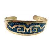 Mexican Alpaca Bracelet and Sterling Silver Earrings Set with Inlay Design