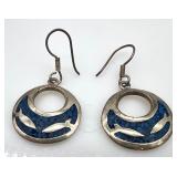 Mexican Alpaca Bracelet and Sterling Silver Earrings Set with Inlay Design