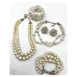 Collection of Vintage Faux Pearl Jewelry including Necklaces and Bracelets