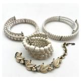 Collection of White Beaded Jewelry: 2 Choker Necklaces and 2 Bracelets