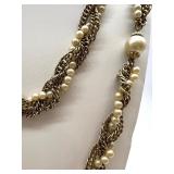 Vintage Jewelry Set with Gold-Tone Pearl Wrap Necklace and Earrings including Sarah Coventry