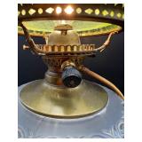 Vintage Vaseline Uranium Glass Electric Table Lamp with Floral Design