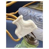 Vintage Vaseline Uranium Glass Electric Table Lamp with Floral Design