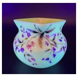 Antique Victorian Hand Painted Glass Vase with Floral Design