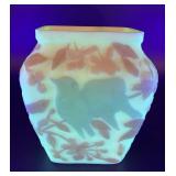 Uranium Glass Vase with Bird Relief by Phoenix Consolidated