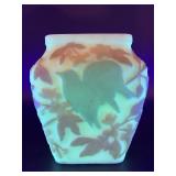 Uranium Glass Vase with Bird Relief by Phoenix Consolidated