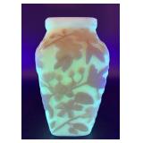 Uranium Glass Vase with Bird Relief by Phoenix Consolidated