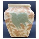 Uranium Glass Vase with Bird Relief by Phoenix Consolidated