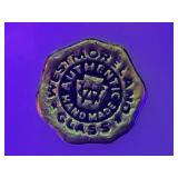 Westmoreland Vaseline Uranium Glass Lamp with Figural Scene