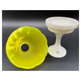 Westmoreland Vaseline Uranium Glass Lamp with Figural Scene