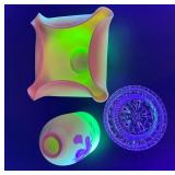 Signed Vintage Fenton Hand-Painted Burmese Uranium Glass Fairy Lamp with Floral Design