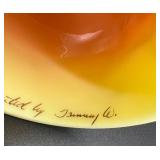 Signed Vintage Fenton Hand-Painted Burmese Uranium Glass Fairy Lamp with Floral Design