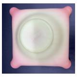 Signed Vintage Fenton Hand-Painted Burmese Uranium Glass Fairy Lamp with Floral Design