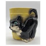 Vintage Yellow Ceramic Vase with Black Cat Design
