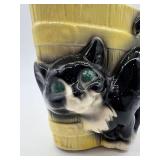 Vintage Yellow Ceramic Vase with Black Cat Design