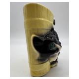 Vintage Yellow Ceramic Vase with Black Cat Design