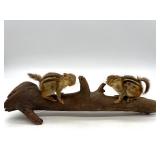 Taxidermy Pair of Mounted Chipmunks on Driftwood