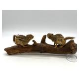 Taxidermy Pair of Mounted Chipmunks on Driftwood
