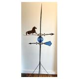 Vintage Lightning Rod with Horse Weathervane and Blue Glass Ball