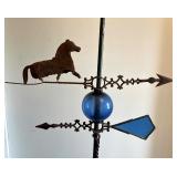 Vintage Lightning Rod with Horse Weathervane and Blue Glass Ball