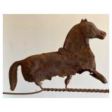 Vintage Lightning Rod with Horse Weathervane and Blue Glass Ball