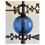 Vintage Lightning Rod with Horse Weathervane and Blue Glass Ball