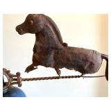 Vintage Lightning Rod with Horse Weathervane and Blue Glass Ball