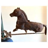 Vintage Lightning Rod with Horse Weathervane and Blue Glass Ball